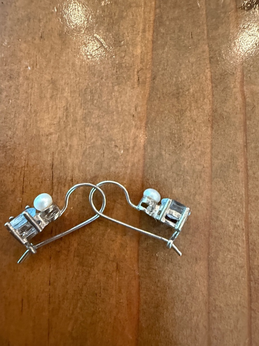 Sterling Silver Aquamarine and Pearl Drop Earrings - Picture 2 of 2